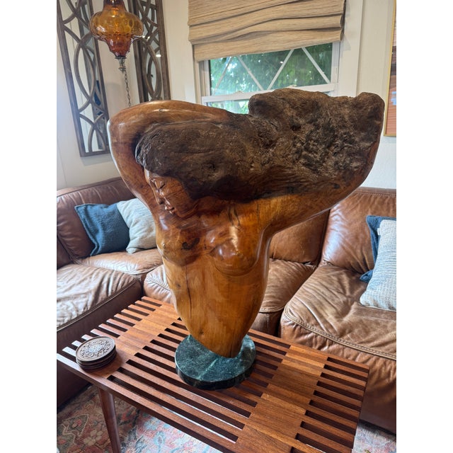 Sig de Tonancour. Signed 1984 Carved Wood Statue of Woman For Sale In Los Angeles - Image 6 of 7