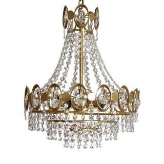 Brass and Lead Crystal 4-Light Chandelier from Weinfurtner, 1970s For Sale