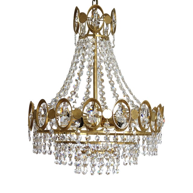 Brass and Lead Crystal 4-Light Chandelier from Weinfurtner, 1970s For Sale