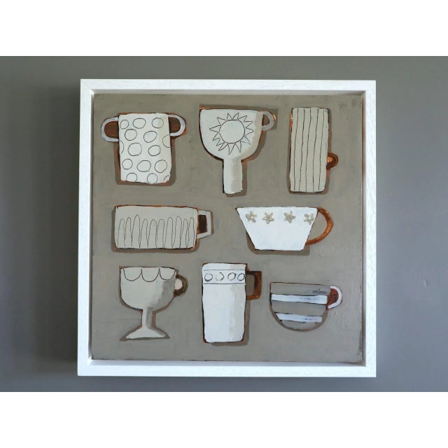 CUP COLLECTIVE Size: 13.4 x 13.4 inches (including frame) Acrylic on wooden board A contemporary still life painting that...