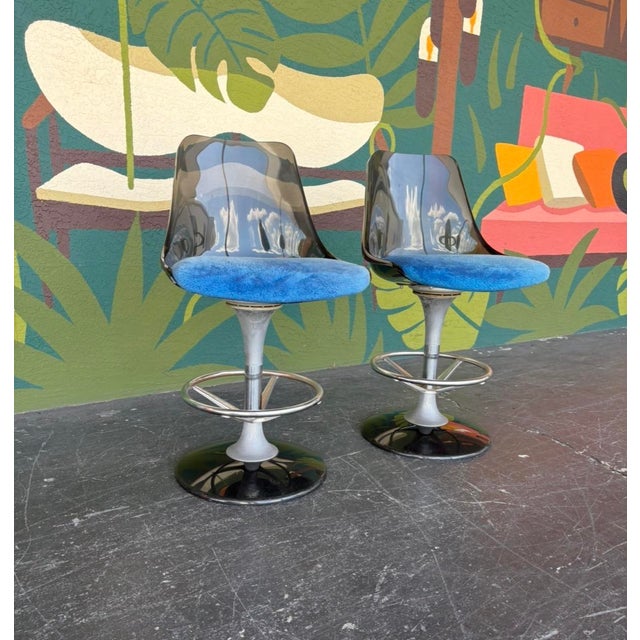 Blue Mid Century Space Age Chromcraft Bar W 2 Barstools For Sale - Image 8 of 16
