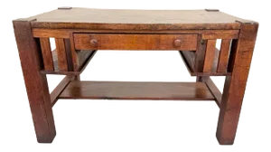 Early 20th Century Antique Art & Craft Style Quarter Swan Oak Library Table Desk