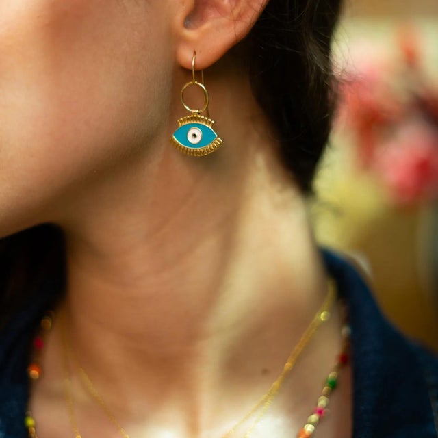 Early 21st Century Protective Aura Turquoise Evil Eye Earrings, A Pair For Sale - Image 5 of 8