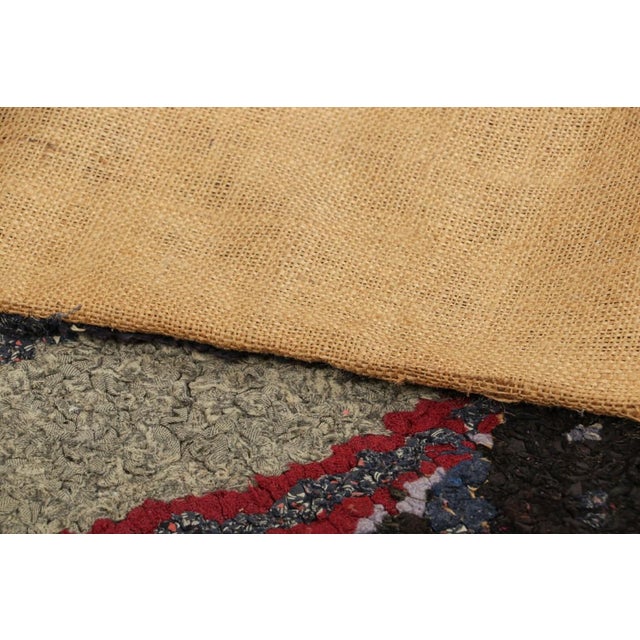 Textile Antique Hooked Rug With Floral Medallion in Red and Green | Rug & Kilim For Sale - Image 7 of 7