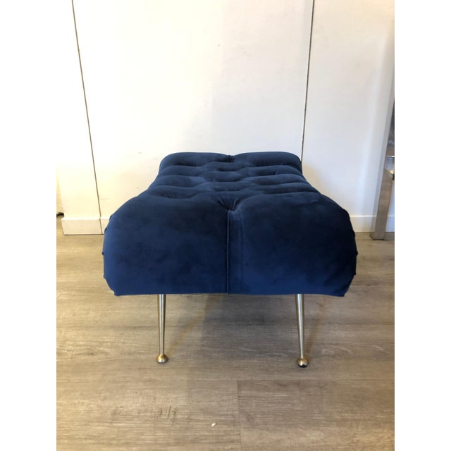 Blue Mid-Century Italian Blue Velvet Brass Legs Footstools, 1950s For Sale - Image 8 of 18