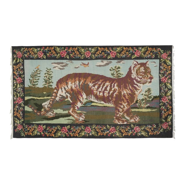 Vintage Tiger Kilim Rug - Animal Tapestry For Sale