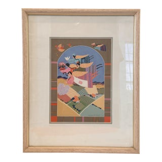 Late 20th Century "Flying Carpets Over the Valley" by Blanche Davidson - Framed Southwest Fantasy Folk Art Print For Sale