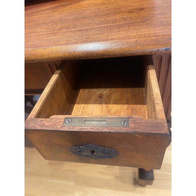 French 19th Century Antique French Writing Desk With Unusual Velvet Footrest For Sale - Image 3 of 17