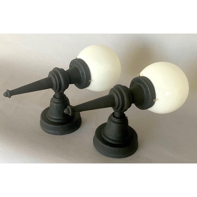 American Exceptional Pair of Outdoor Wall Sconces, Cast Iron, American, Ca 1910 For Sale - Image 3 of 5