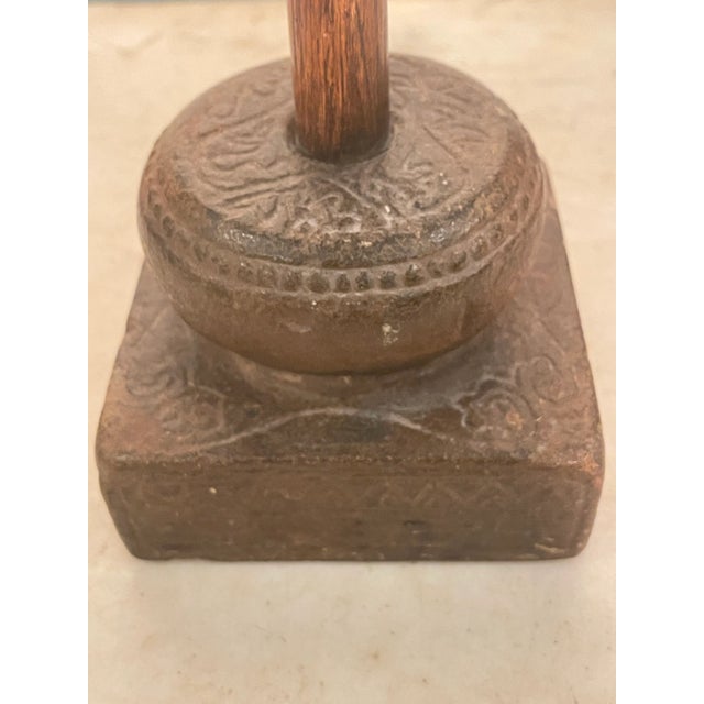 Late 19th Century Late 19th Century Candle Holder in Wood, Metal and Stone Engraved Details For Sale - Image 5 of 5