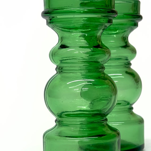 Vintage Curvaceous Green Glass Vases, Made in Italy - A Pair For Sale - Image 4 of 7