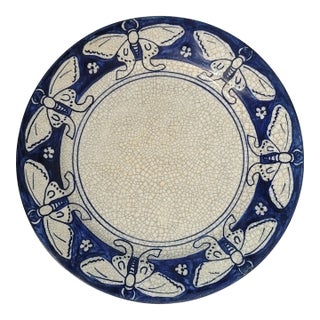 Dedham Pottery Moth Plate, Arts & Crafts Era, C. 1910 For Sale