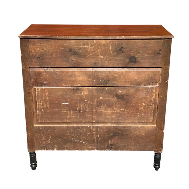Antique Federal Tiger Maple Chest of Drawer With Original Red Wash & Grain Paint For Sale - Image 11 of 12