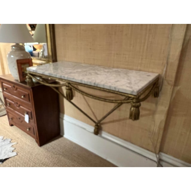 Italian 1950s Italian Gilt Rope/Tassle Marble Top Wall Console For Sale - Image 3 of 12