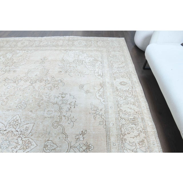 1970s Vintage Persian Handmade Wool Cotton Light Beige Area Rug For Sale In San Francisco - Image 6 of 11