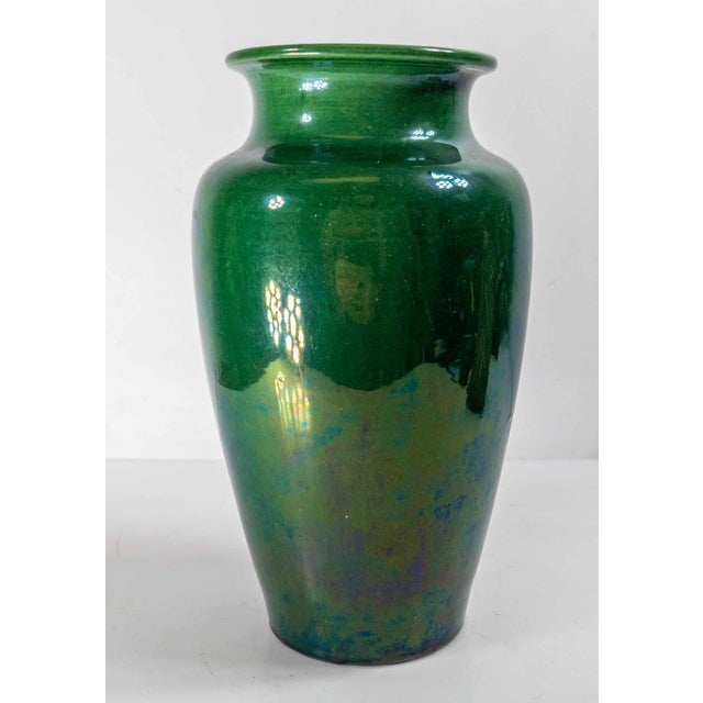 Japanese Early 20th Century Japanese Dark Green Awaji Glazed Vase For Sale - Image 3 of 12