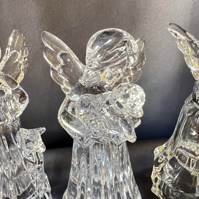 Transparent Vintage French Crystal Angel Trio, Sculptural Holiday Decor For Sale - Image 8 of 9