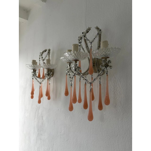 Maison Baguès Maison Bagues Style Beaded Murano Pink Opaline Drops Sconces Rare C 1920 For Sale - Image 4 of 12