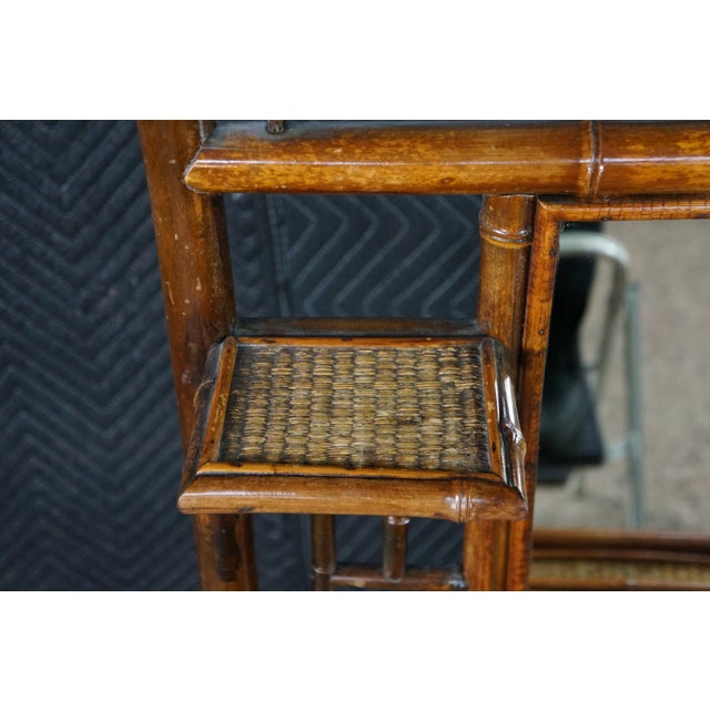 Brown Antique English Victorian Bamboo & Rattan Mirrored Etagere Shelf Stand Boho Chic For Sale - Image 8 of 18