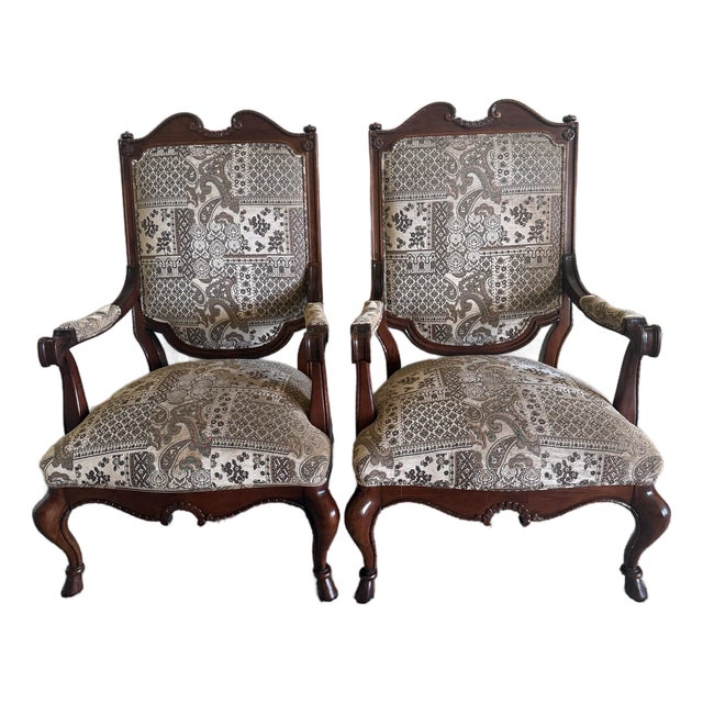 Century Furniture #3217 Carved Occasional Armchairs With French Provincial/French Country Styling, Pair, Circa 1990s For Sale