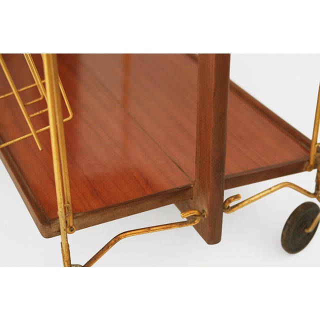 Serving Bar Cart in Wood and Brass by Marie-Françoise Mondineu for Bocado, France, 1950 For Sale - Image 10 of 14
