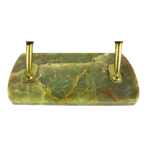 Mid 20th Century Italian Solid Green Onyx Stone Double Desk Top Pen Holder