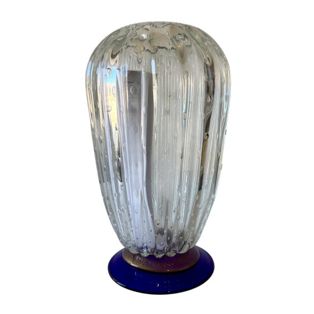 Livio Seguso, Seguso Murano Italian Art Glass Cobalt Gold Aventurine Footed Vase Sculpture For Sale - Image 11 of 18