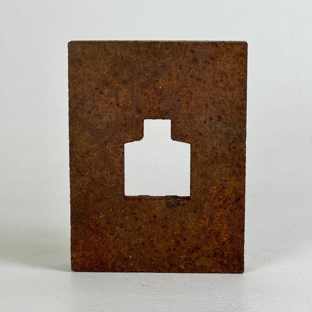 Brown Unique Salvaged Heavy Solid Metal Object With House/Bottle Design as Art Sculpture For Sale - Image 8 of 10