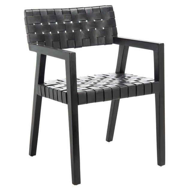 Wood Cire Leather Dining Chair - Black For Sale - Image 7 of 9