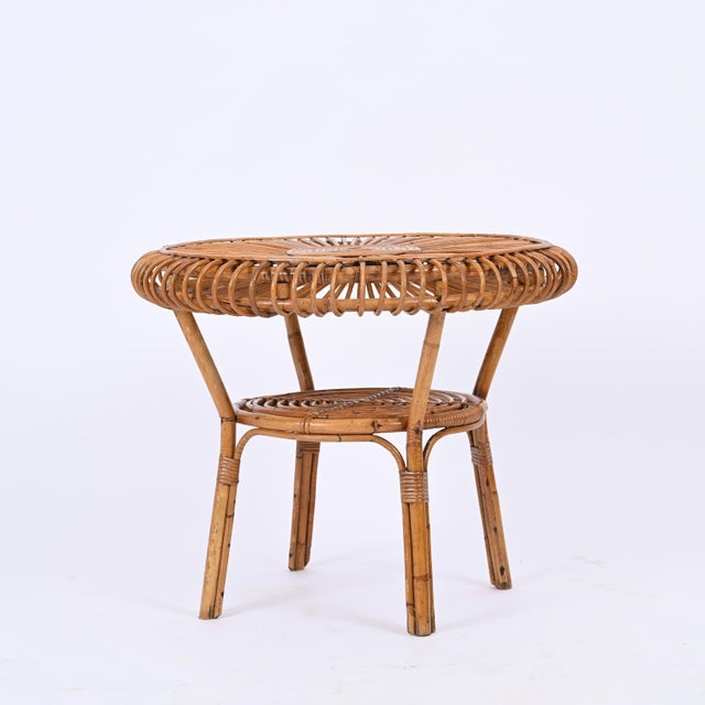 1960s Mid-Century Italian Round Coffee Table in Rattan and Bamboo, Italy, 1960s For Sale - Image 5 of 16