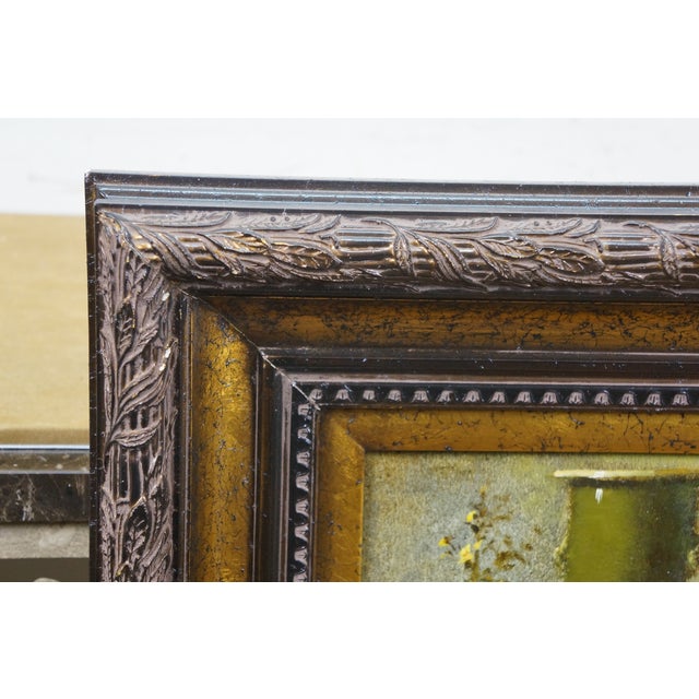 Late 20th Century Timeless Treasures Vase Crock Yellow Flowers Still Life Oil Painting 27" For Sale - Image 4 of 11