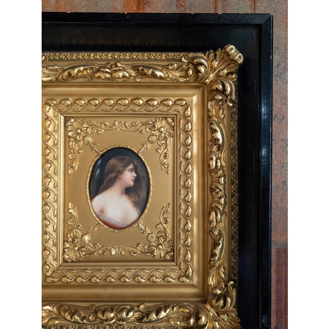 19th Century German KPM Style Miniature Portrait on Porcelain in Shadowbox Frame For Sale - Image 4 of 18