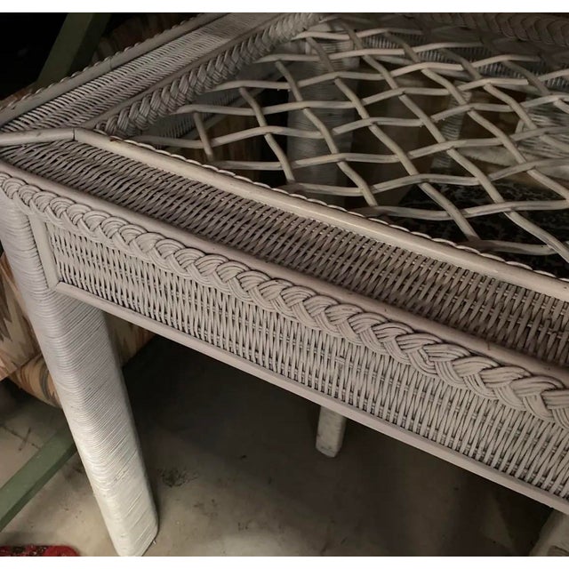 Vintage White Wicker Boho Dining Table For Sale - Image 4 of 4