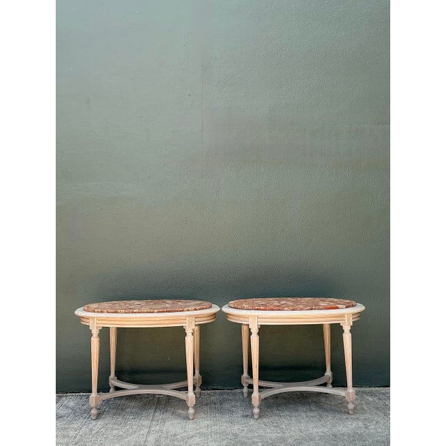 Vintage Stone Top Carved Oval Side Tables - A Pair For Sale - Image 10 of 12