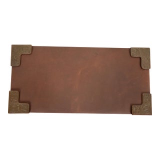 Tiffany Studios New York Zodiac Pattern Bronze Blotter Corners With Leather Desk Blotter For Sale