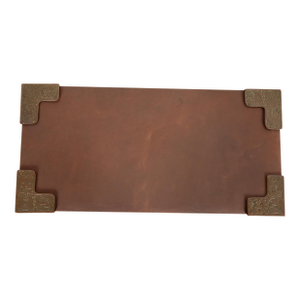 Tiffany Studios New York Zodiac Pattern Bronze Blotter Corners With Leather Desk Blotter