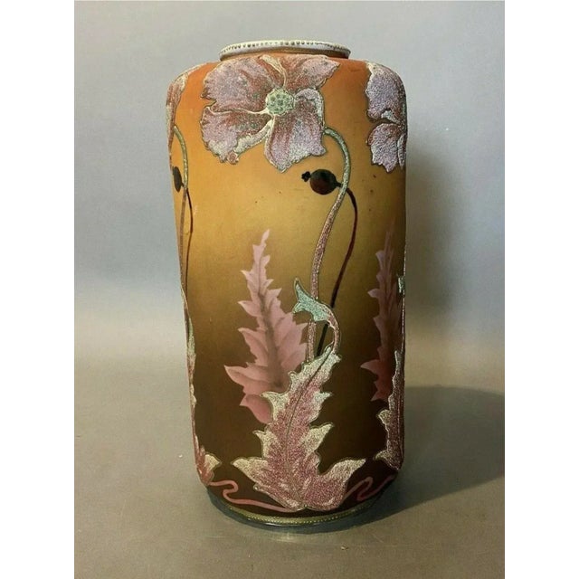 An antique and rare Japanese Nippon Coralene porcelain vase hand decorated with floral motif and gilt highlights, signed...