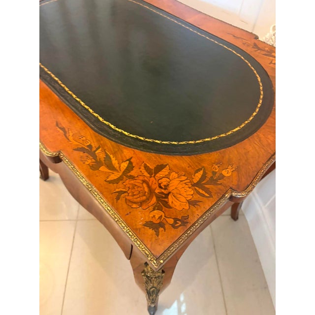 Antique French Walnut Marquetry Inlaid Writing Desk with Leather Top, 1860s For Sale - Image 11 of 14