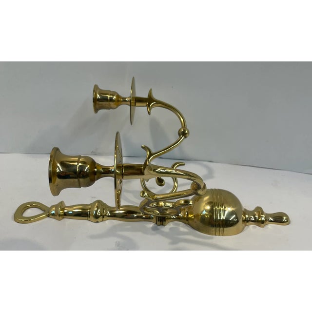 Mid 20th Century Vintage Brass Two Arm Candle Wall Sconce For Sale - Image 5 of 7