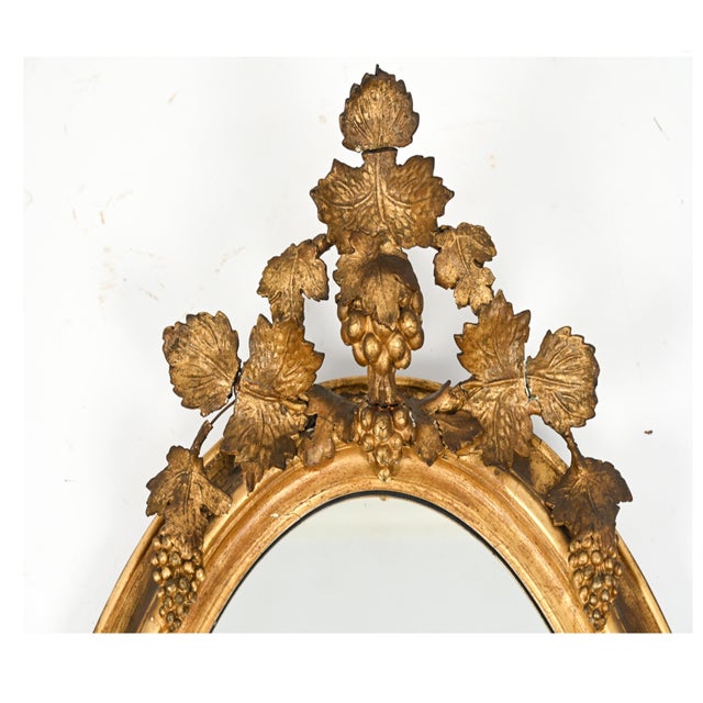 Gold Antique Louis XVI Style Oval Gilt Wood Wall Mirror For Sale - Image 8 of 16
