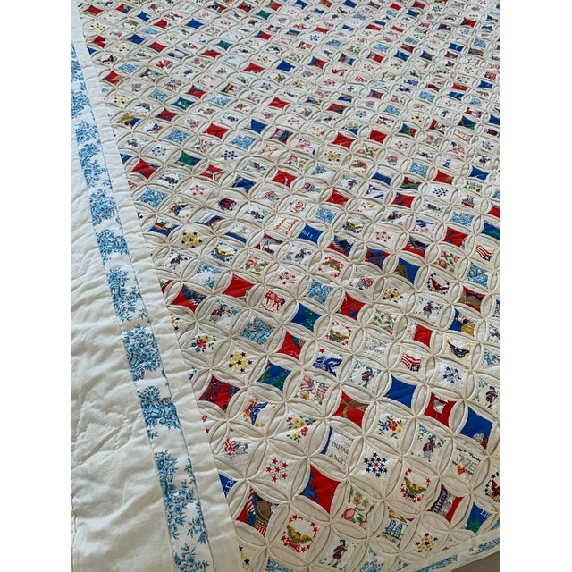 1970s 1976 Handmade Cathedral Window Quilt – American Bicentennial Theme – 76” X 98” For Sale - Image 5 of 10