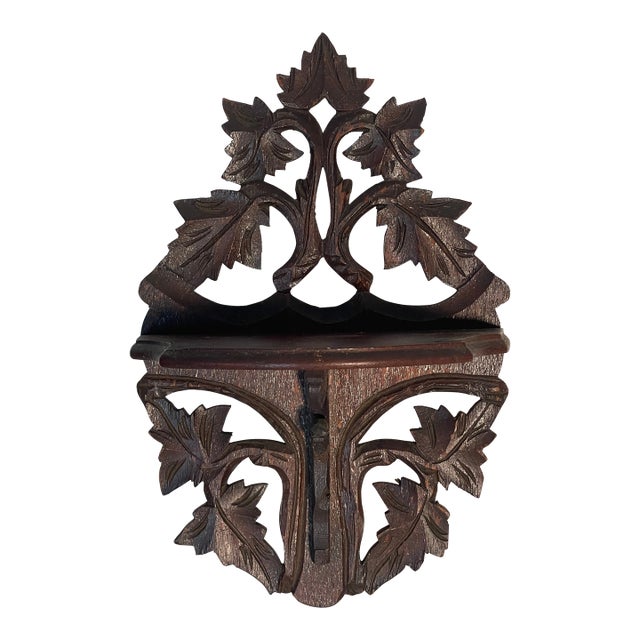 Antique Black Forest Carved Wood Wall Shelf Decorative For Sale