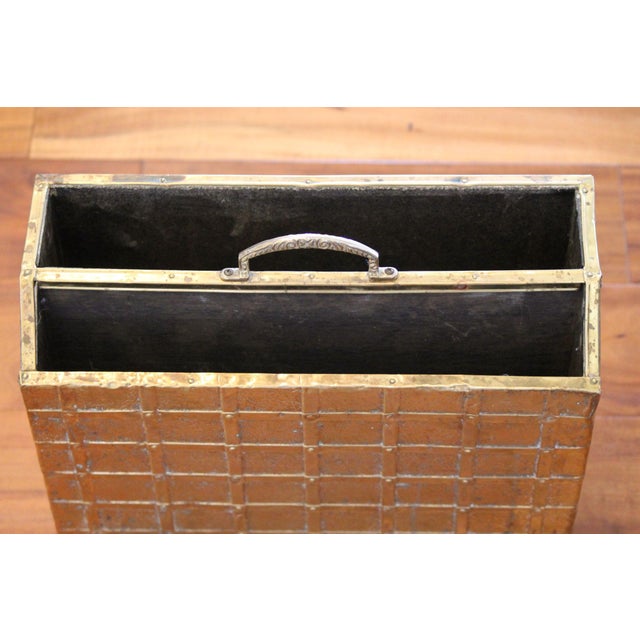Brass Vintage Brass and Wood Magazine Rack For Sale - Image 8 of 10