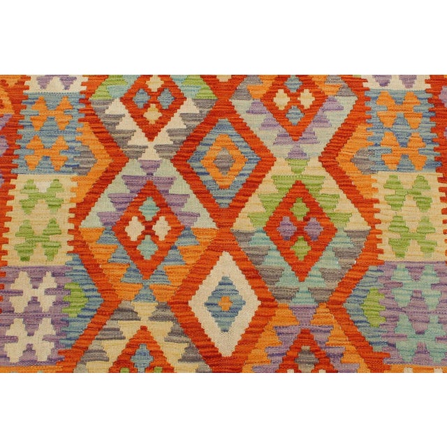 Shabby Chic Kilim Rust Blue Wool Rug - 3'1" X 4'0" For Sale - Image 4 of 7