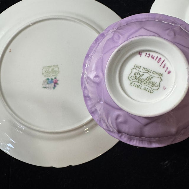 1950s 1950s Shelley English Bone China “Summer Glory” Oleander Shape Floral Chintz Teacup Trio - 3 Pieces For Sale - Image 5 of 8
