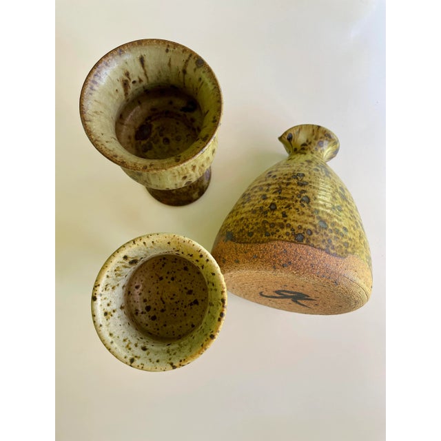 Vintage set of 3 handmade wine serving set includes a pitcher and 2 different sizes wine goblets tallest goblet 6.5"H...