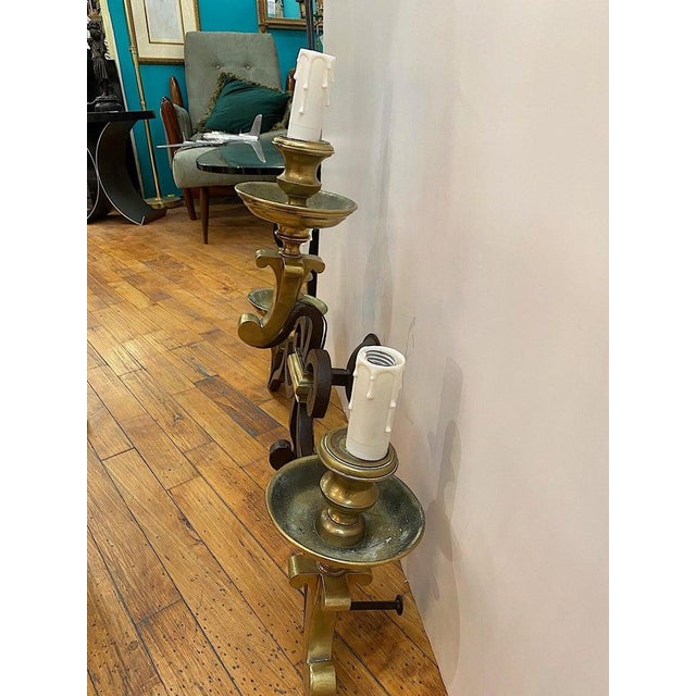 1950s 1950s Italian Patinated Iron & Brass Accent Hollywood Regency Sconce For Sale - Image 5 of 11