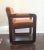 Mid-Century Modern Vintage Solid Wood Library Armchair With Dark Honey Brown Vinyl For Sale - Image 3 of 11