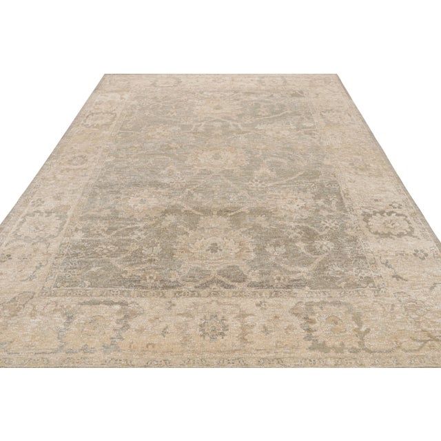 Transitional Rug & Kilim’s Oushak Style Rug in Gray and Beige-Brown Floral Patterns For Sale - Image 3 of 7