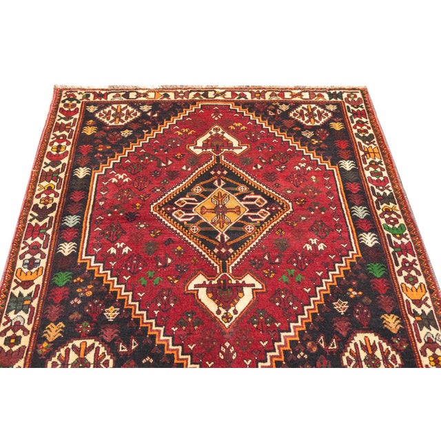 Vintage Hand-Knotted Persian Qashqai Rug 4'6" X 5'6" For Sale - Image 12 of 18